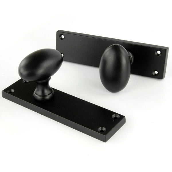 New York Door Knobs Oval Round Handles on Backplate Satin Black