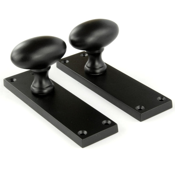 New York Door Knobs Oval Round Handles on Backplate Satin Black