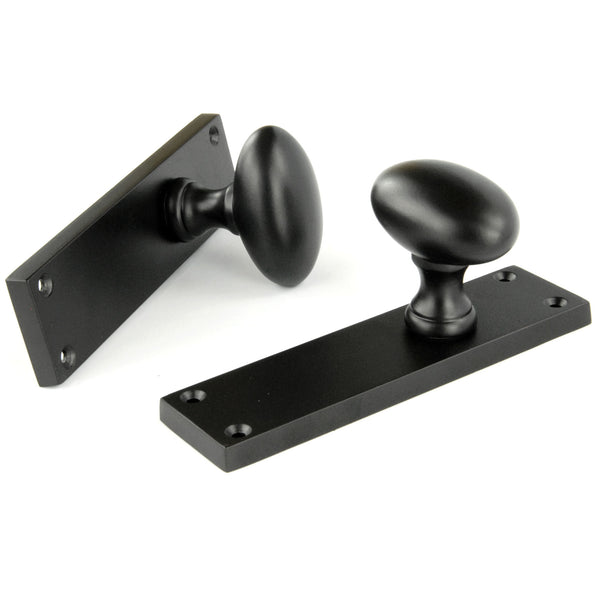 New York Door Knobs Oval Round Handles on Backplate Satin Black
