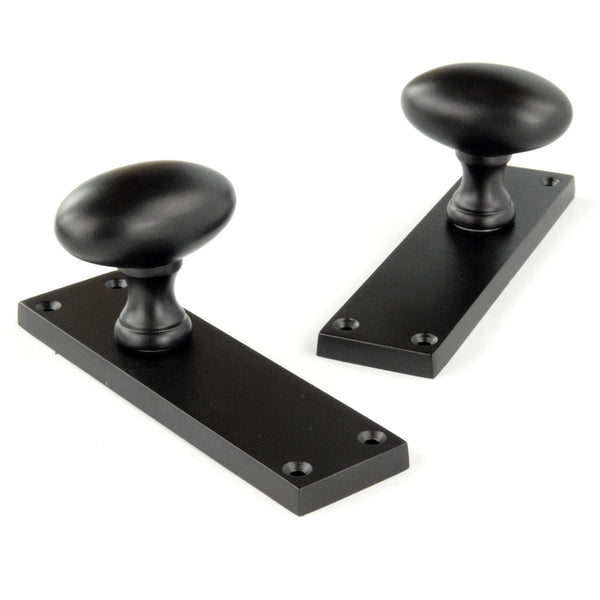 New York Door Knobs Oval Round Handles on Backplate Satin Black