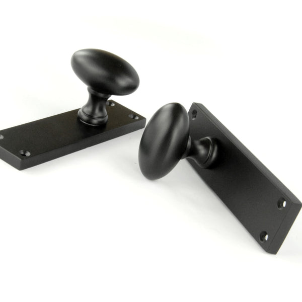 New York Door Knobs Oval Round Handles on Backplate Satin Black