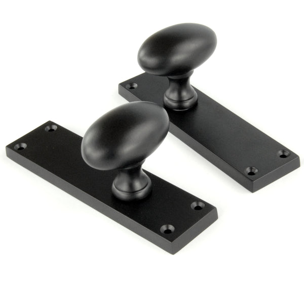 New York Door Knobs Oval Round Handles on Backplate Satin Black
