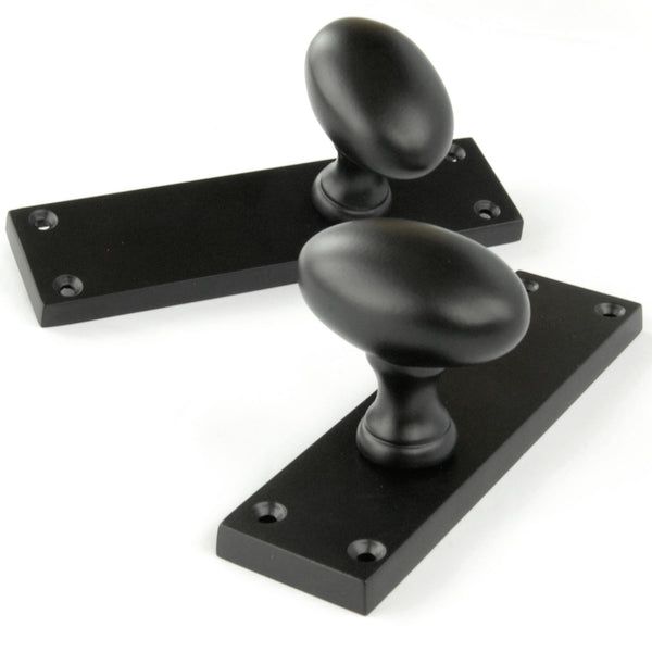 New York Door Knobs Oval Round Handles on Backplate Satin Black
