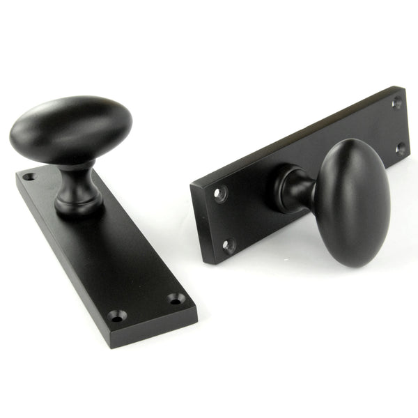 New York Door Knobs Oval Round Handles on Backplate Satin Black