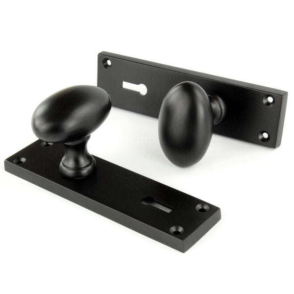 New York Door Knobs Oval Round Handles on Backplate Satin Black