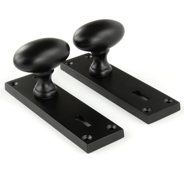 New York Door Knobs Oval Round Handles on Backplate Satin Black