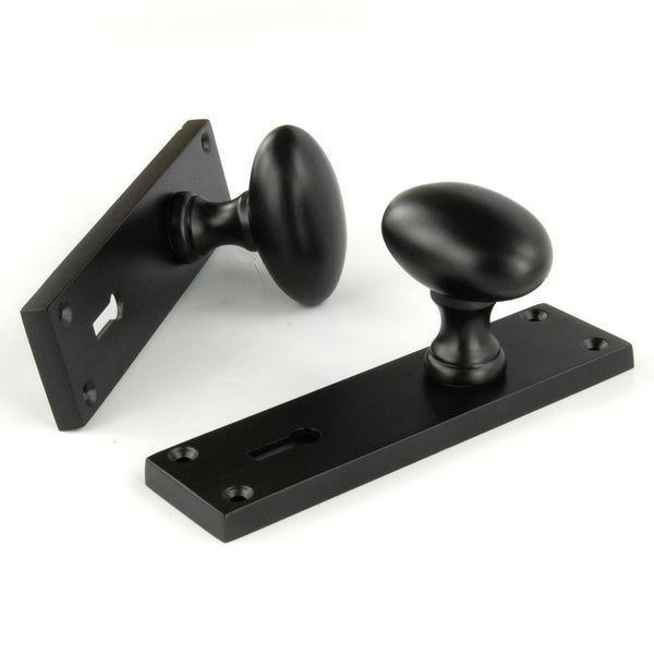 New York Door Knobs Oval Round Handles on Backplate Satin Black