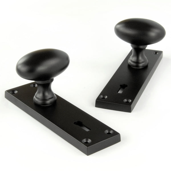 New York Door Knobs Oval Round Handles on Backplate Satin Black