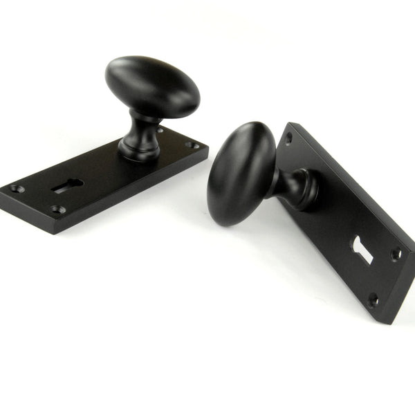 New York Door Knobs Oval Round Handles on Backplate Satin Black