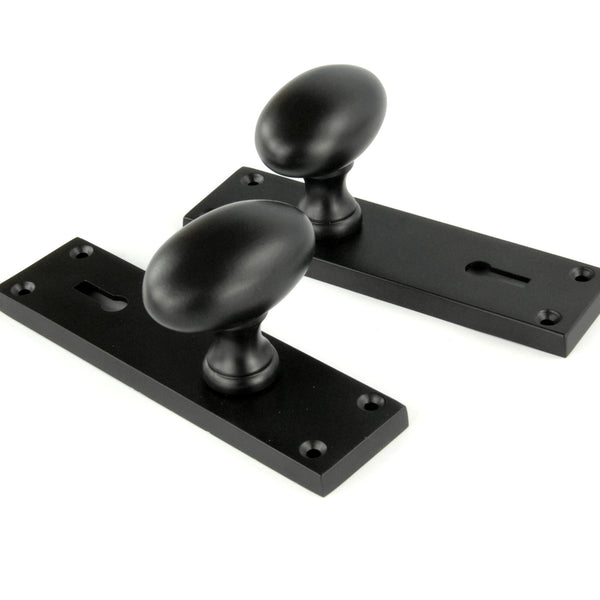 New York Door Knobs Oval Round Handles on Backplate Satin Black