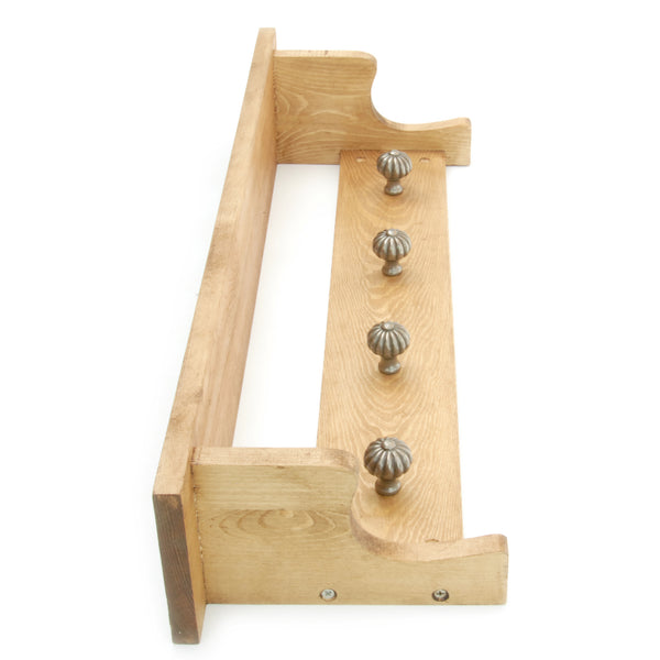 Oak Wooden Coat Rack Shelf with 4 Pewter Pumpkin Hooks