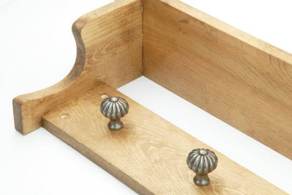 Oak Wooden Coat Rack Shelf with 4 Pewter Pumpkin Hooks