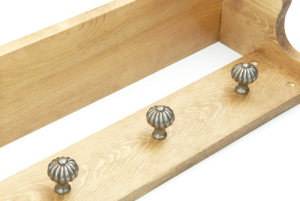 Oak Wooden Coat Rack Shelf with 4 Pewter Pumpkin Hooks