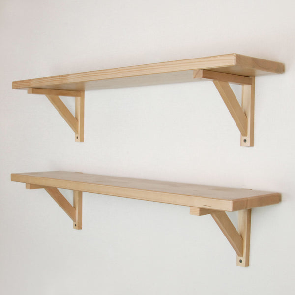 Rustic Solid Wood Wall Shelf Light Oak with Wooden Brackets