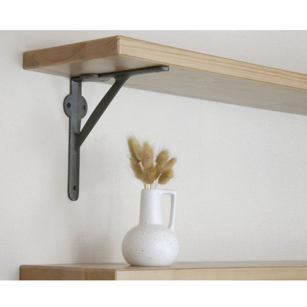 Rustic Solid Wood Wall Shelf Light Oak with Cast Iron Metal Arch Brackets