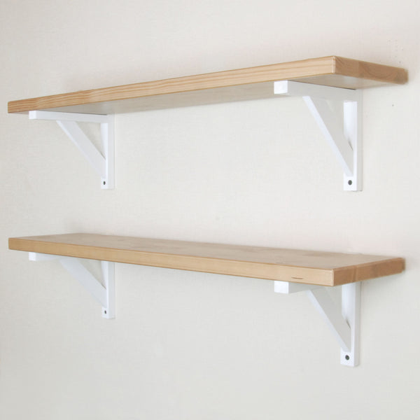 Rustic Solid Wood Wall Shelf Light Oak with White Wooden Brackets