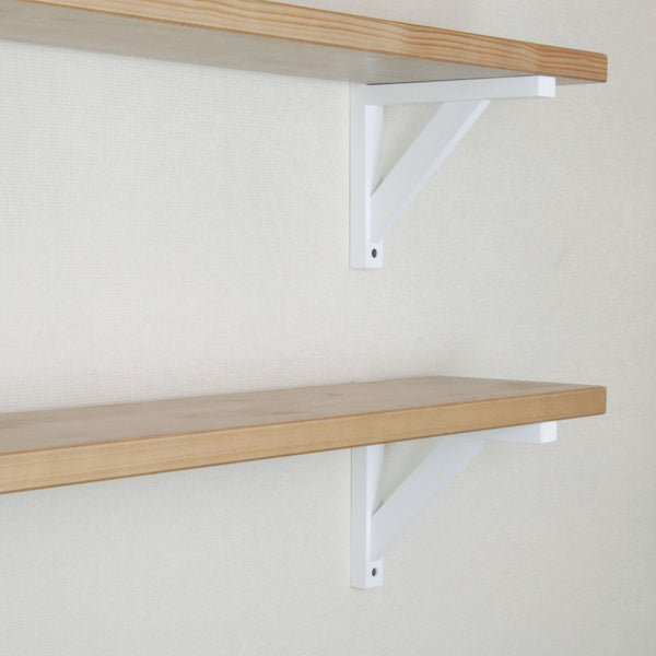 Rustic Solid Wood Wall Shelf Light Oak with White Wooden Brackets