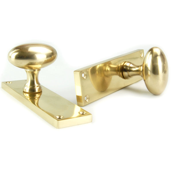 New York Oval Solid Brass Door Knobs Handles on Backplate Polished