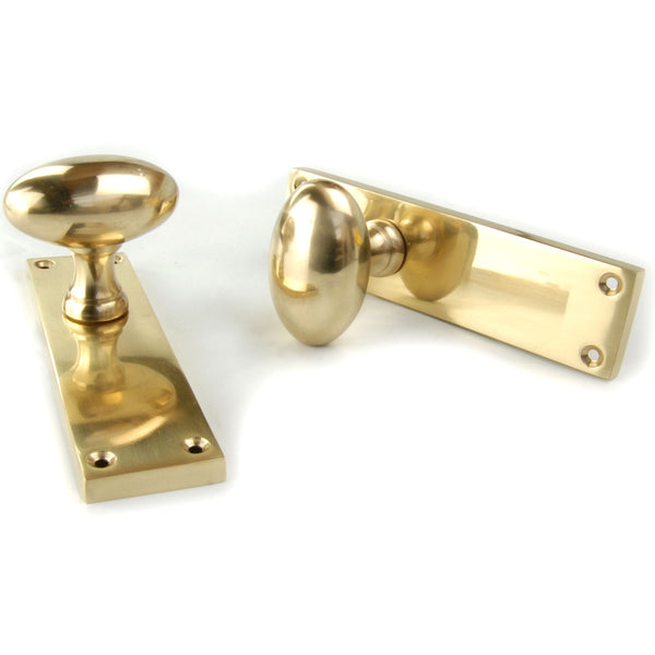 New York Oval Solid Brass Door Knobs Handles on Backplate Polished