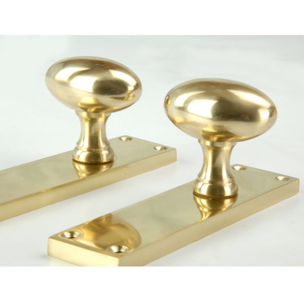 New York Oval Solid Brass Door Knobs Handles on Backplate Polished