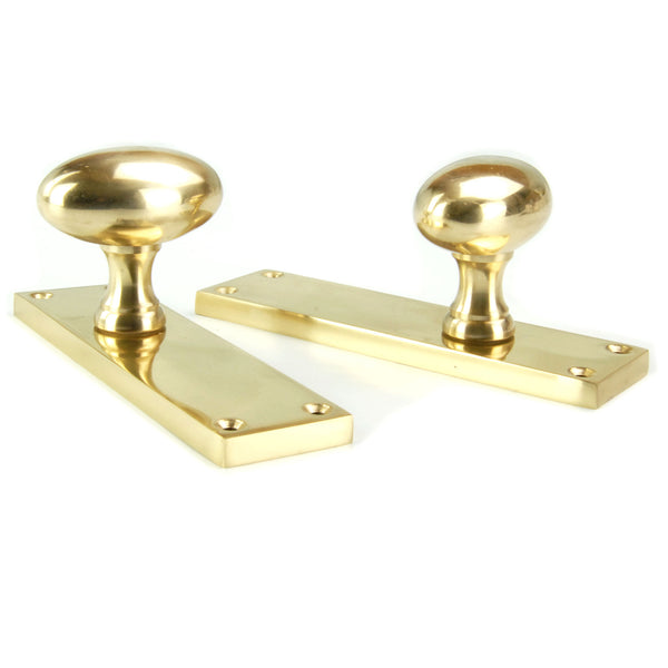 New York Oval Solid Brass Door Knobs Handles on Backplate Polished