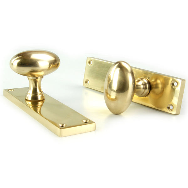 New York Oval Solid Brass Door Knobs Handles on Backplate Polished