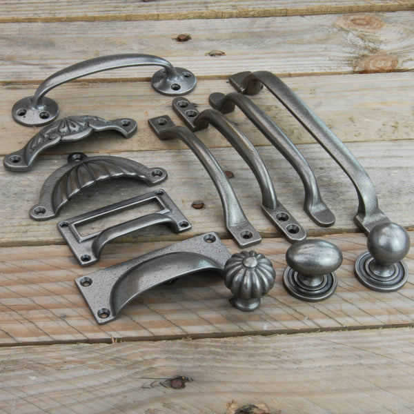 Pewter Finish Cast Iron Cabinet Kitchen Drawer Door Bow Handles Pulls & Knobs