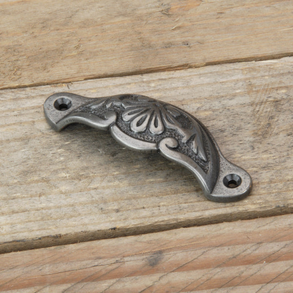 Pewter Finish Ornate Cup Handle Kitchen Cabinet Pull