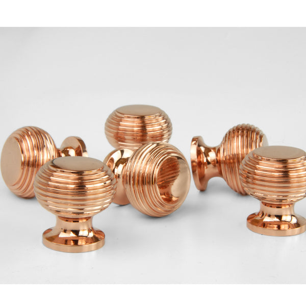 Reeded Beehive Solid Brass Cabinet Kitchen Drawer Knobs Handles Polished Copper
