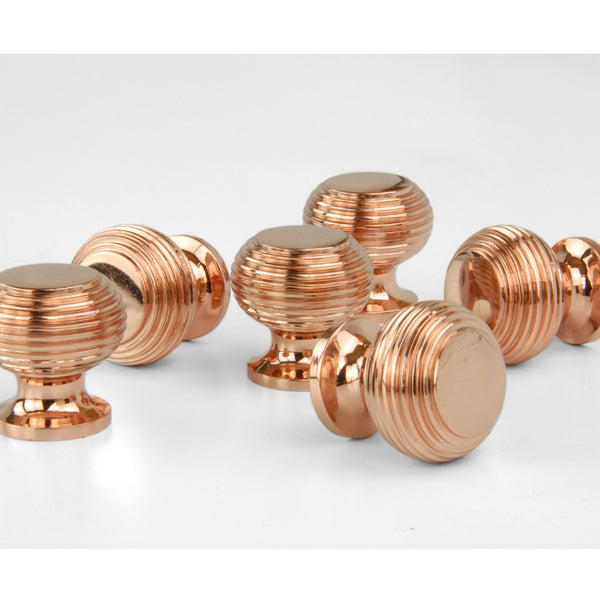 Reeded Beehive Solid Brass Cabinet Kitchen Drawer Knobs Handles Polished Copper