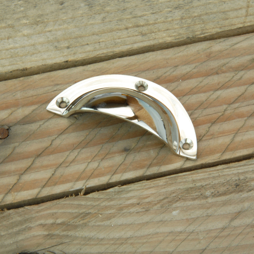 Polished Nickel Solid Brass Cabinet Kitchen Door Classic Cup Handle Drawer Pull 90mm
