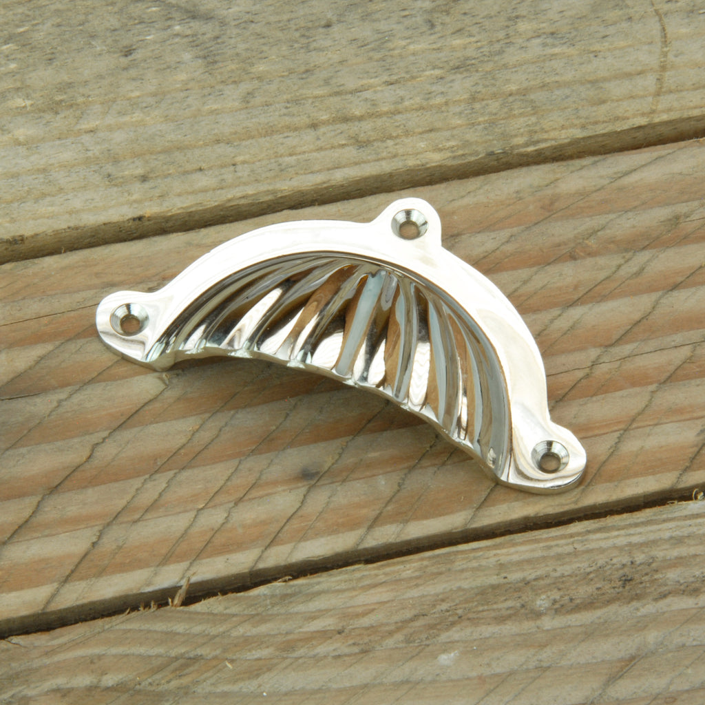 Polished Nickel Solid Brass Cabinet Kitchen Door Shell Cup Handle Drawer Pull 95mm