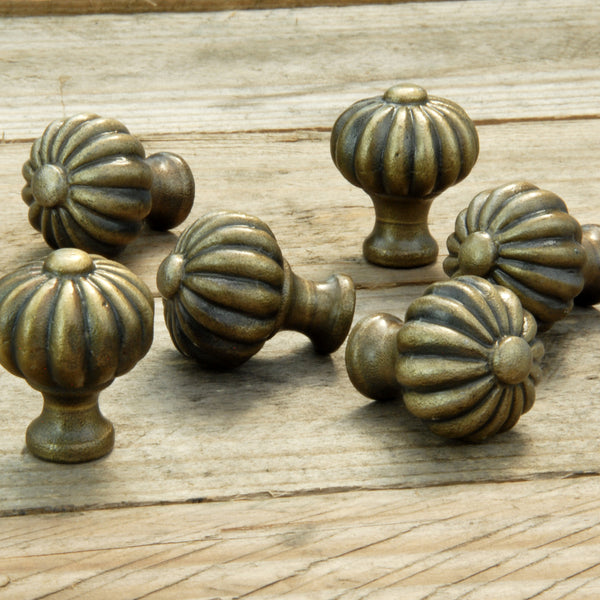 Antique Brass Pumpkin Round Cabinet Kitchen Drawer Handles Knobs