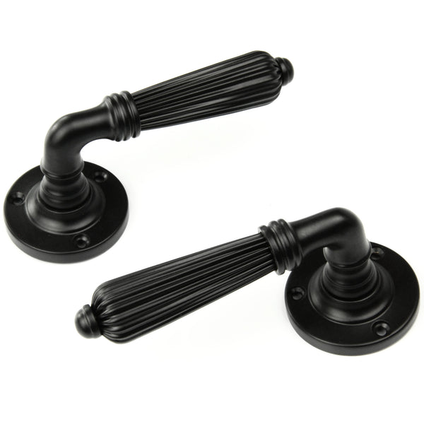 Vintage Regency Style Reeded Lever Door Handles - Satin Black