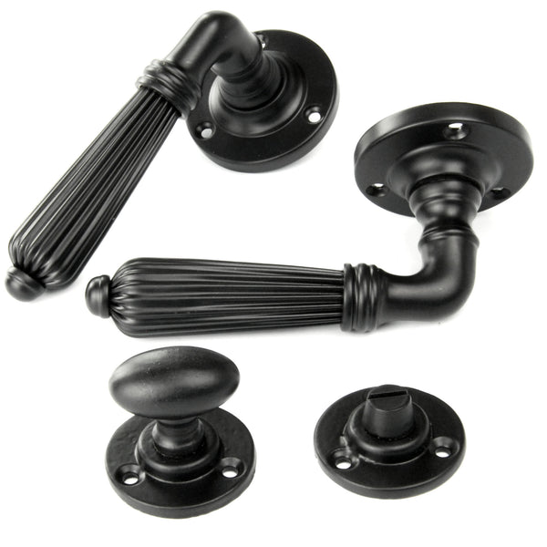 Vintage Regency Style Reeded Lever Door Handles - Satin Black