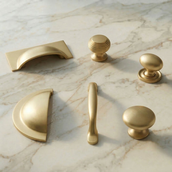 Brushed Satin Solid Brass Cabinet Knobs Kitchen Drawer Door Bow D Handles Pulls