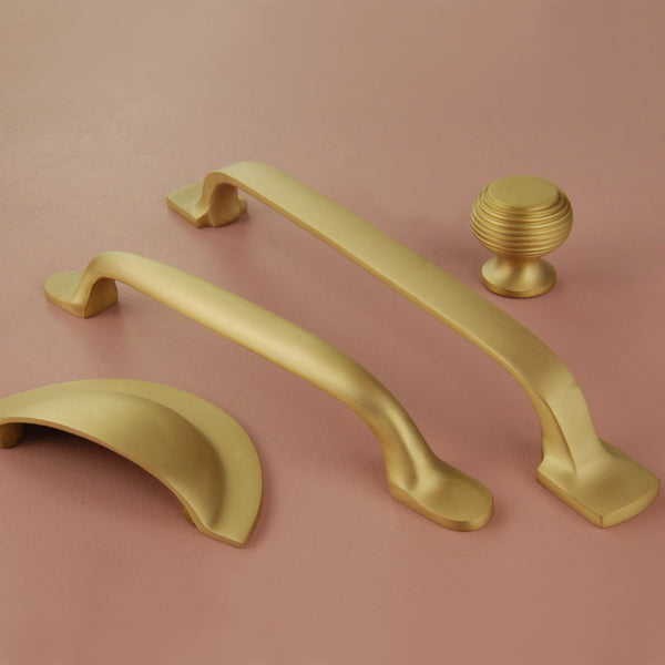 Brushed Satin Solid Brass Cabinet Knobs Kitchen Drawer Door Bow D Handles Pulls