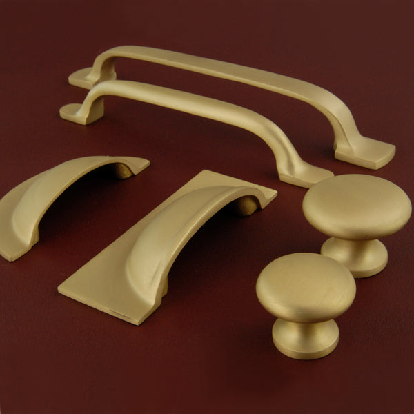 Brushed Satin Solid Brass Cabinet Knobs Kitchen Drawer Door Bow D Handles Pulls