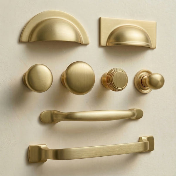 Brushed Satin Solid Brass Cabinet Knobs Kitchen Drawer Door Bow D Handles Pulls