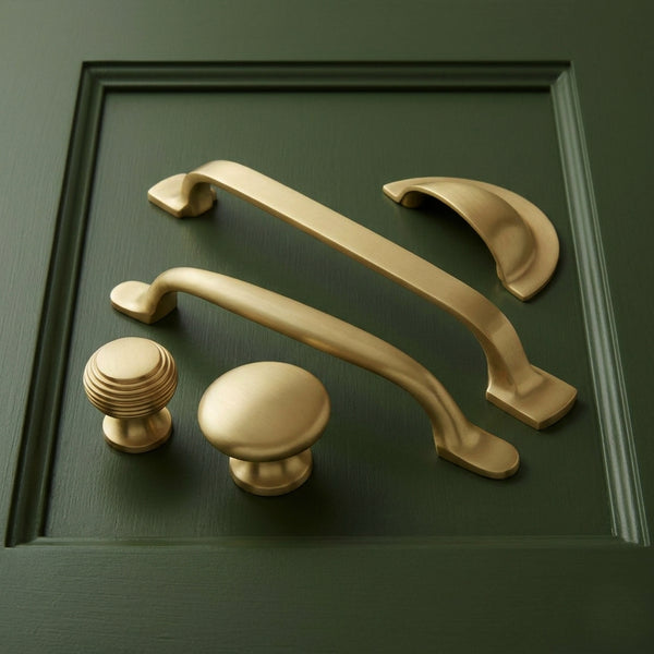 Brushed Satin Solid Brass Cabinet Knobs Kitchen Drawer Door Bow D Handles Pulls