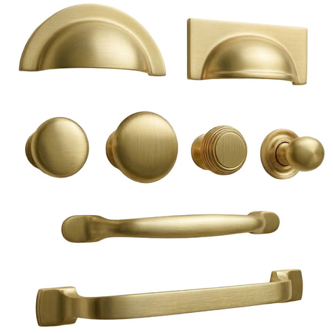 Brushed Satin Solid Brass Cabinet Knobs Kitchen Drawer Door Bow D Handles Pulls