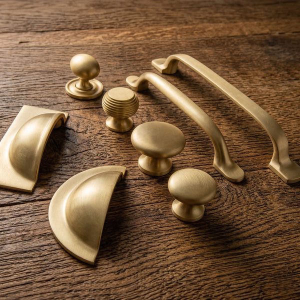 Brushed Satin Solid Brass Cabinet Knobs Kitchen Drawer Door Bow D Handles Pulls