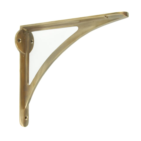 Aged Unlacquered Solid Brass Antique Vintage Metal Shelf Bracket Support