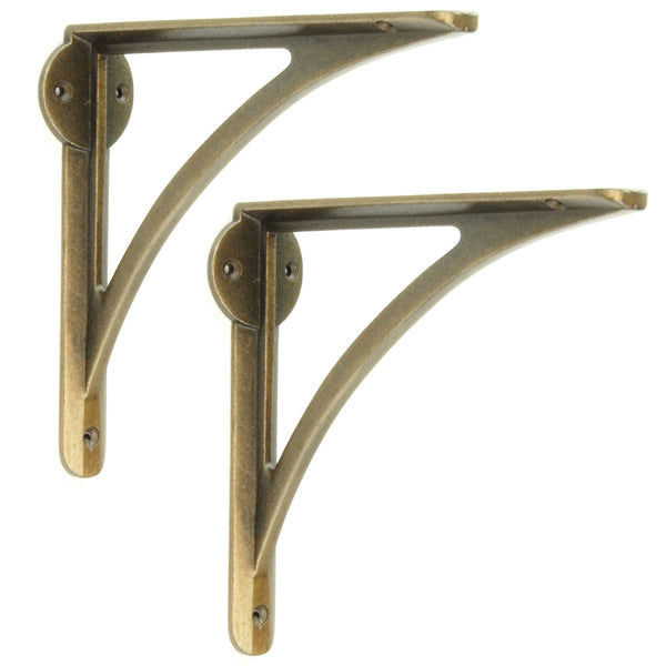 Pair of Antique Brass Cast Iron Metal Shelf Brackets Supports Vintage Ironbridge Arch