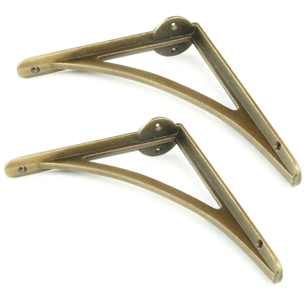 Pair of Antique Brass Cast Iron Metal Shelf Brackets Supports Vintage Ironbridge Arch