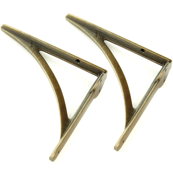 Pair of Antique Brass Cast Iron Metal Shelf Brackets Supports Vintage Ironbridge Arch