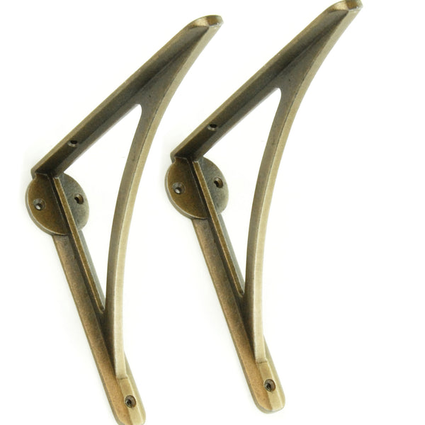 Pair of Antique Brass Cast Iron Metal Shelf Brackets Supports Vintage Ironbridge Arch