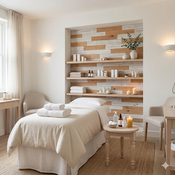 Scandinavian Minimal Wooden Wall Tiles Cladding Panelling White & Oak Finish