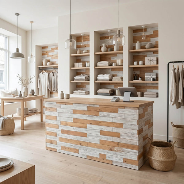 Scandinavian Minimal Wooden Wall Tiles Cladding Panelling White & Oak Finish