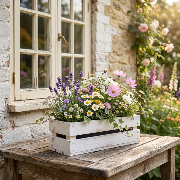 Wooden Planter Trough Crate Style Fruit Box Garden Herb Flower Rustic White